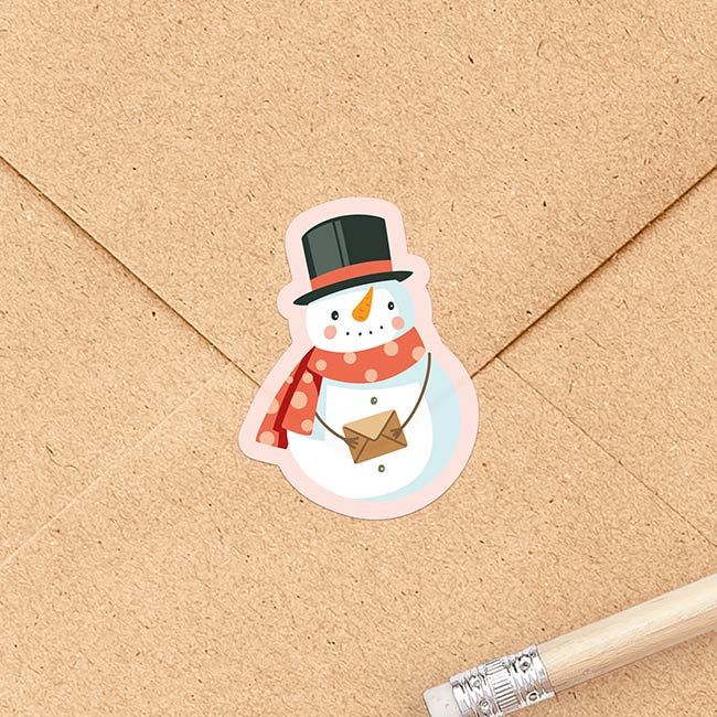 Stickervel Kerst 'Snoezige sneeuwman'